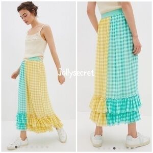 Anthropologie gingham midi skirt